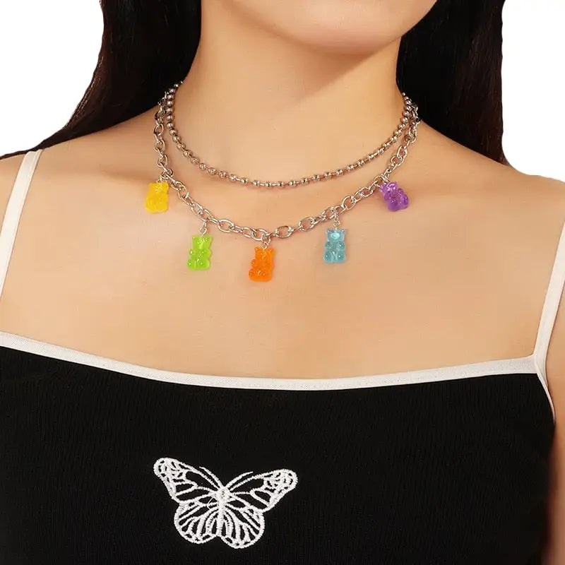 Jelly Gummy Bear Chain Necklace for Everyday Wear