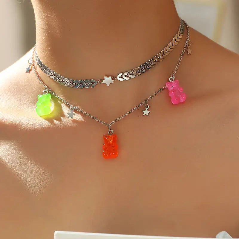 Jelly Gummy Bear Chain Necklace for Everyday Wear