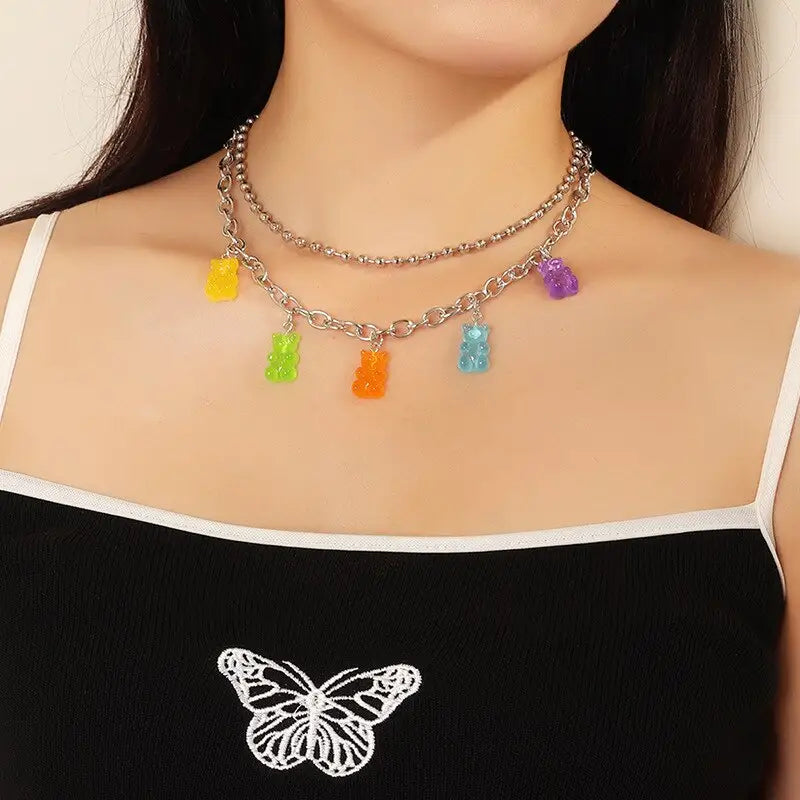 Jelly Gummy Bear Chain Necklace for Everyday Wear E