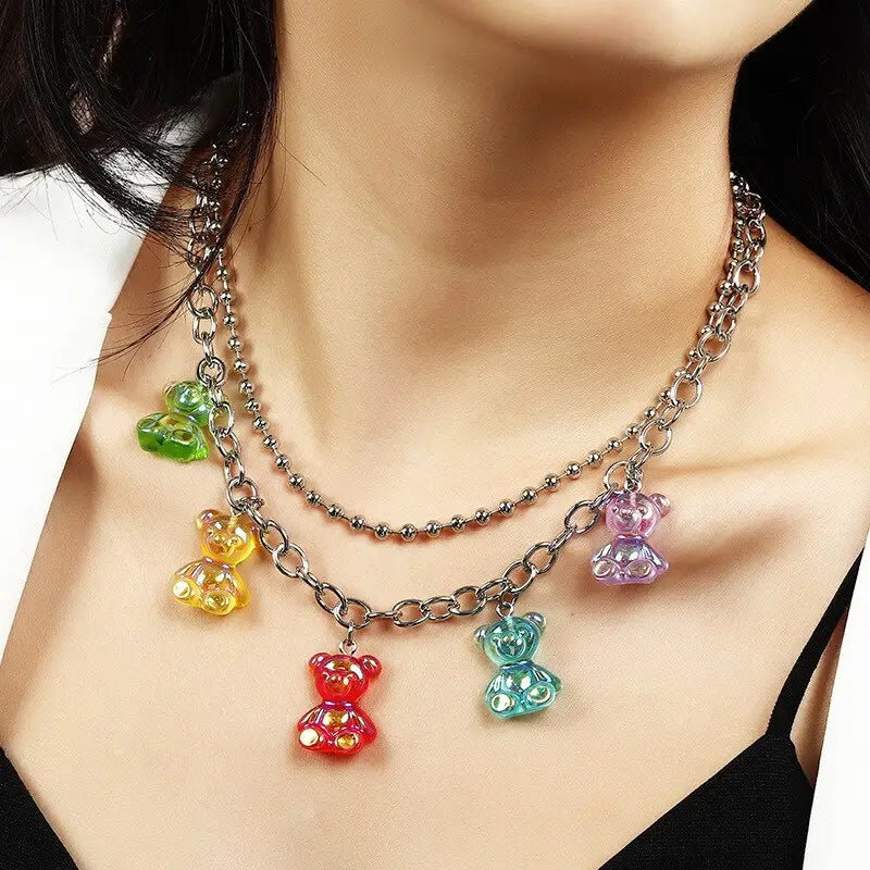 Jelly Gummy Bear Chain Necklace for Everyday Wear F