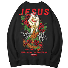 Jesus Hand with Cross and Roses Print Sweatshirt