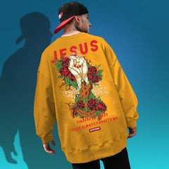 Jesus Hand with Cross and Roses Print Sweatshirt