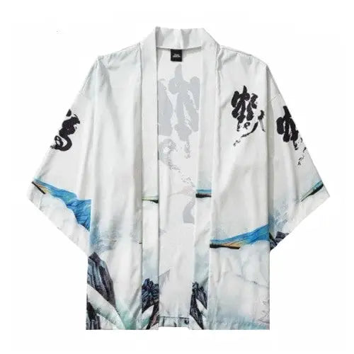 Kanji Crane Japanese Style 3/4 Sleeve Kimono