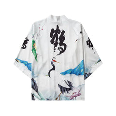 Kanji Crane Japanese Style 3/4 Sleeve Kimono