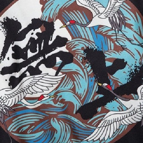 Kanji Cranes and Waves 3/4 Sleeve Kimono - KIMONO