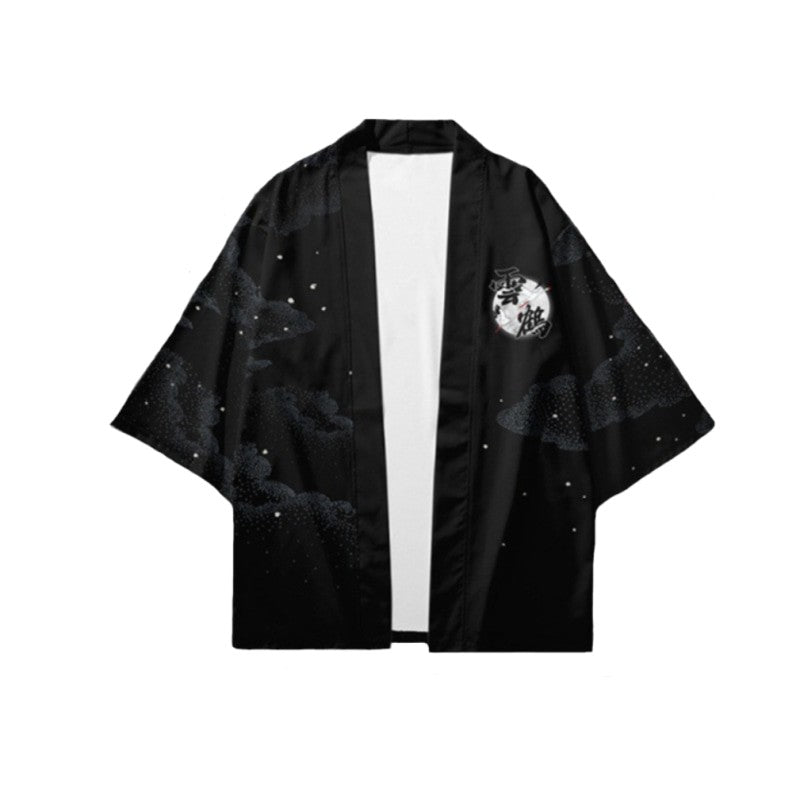 Kanji Japanese Cranes 3/4 Sleeve Kimono - KIMONO