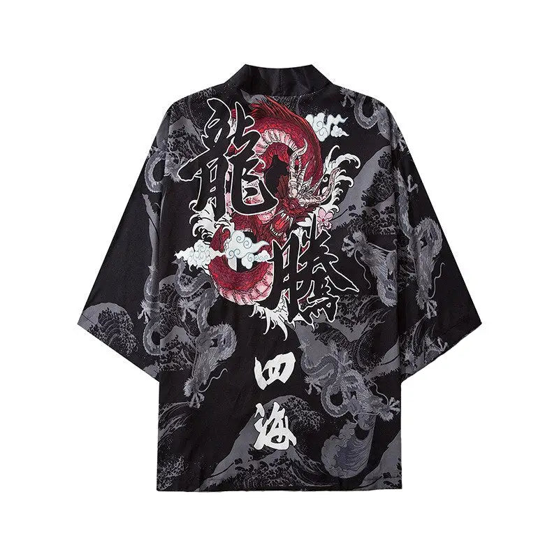 Kanji Red Japanese Dragon 3/4 Sleeve Kimono