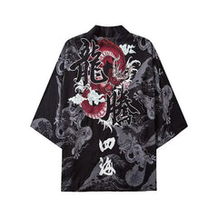 Kanji Red Japanese Dragon 3/4 Sleeve Kimono