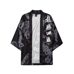 Kanji Red Japanese Dragon 3/4 Sleeve Kimono