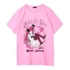 Kawaii Anime Gothic Girl T Shirt for Casual Wear Pink / S