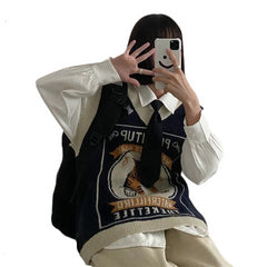 Kawaii Pouritup Cat Knitted Vest - Cardigan Sweaters
