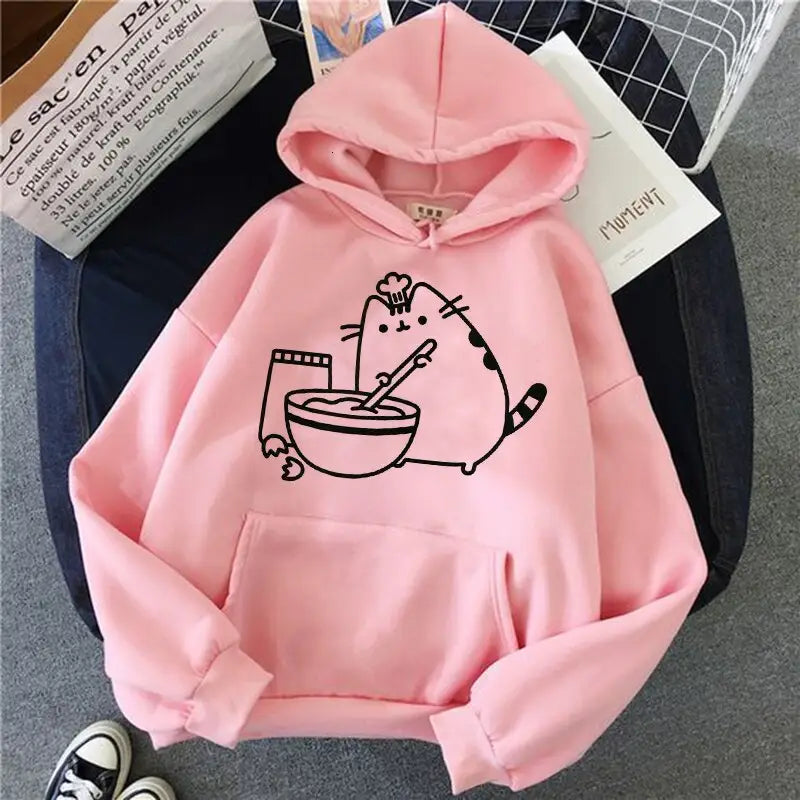 Kawaii Cat Korean Hoodie for Women Chef / S / Pink