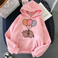 Kawaii Cat Korean Hoodie for Women Fat balloon / S / Pink