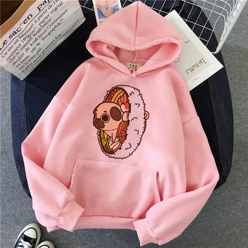 Kawaii Cat Korean Hoodie for Women Huge sushi dog / S / Pink