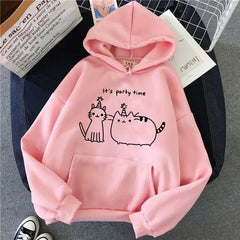 Kawaii Cat Korean Hoodie for Women It’s party time / S