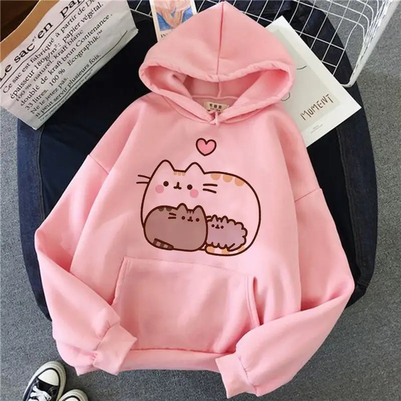 Kawaii Cat Korean Hoodie for Women love / S / Pink