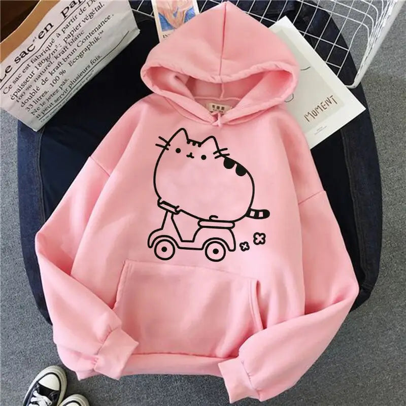 Kawaii Cat Korean Hoodie for Women Moto ridder / S / Pink
