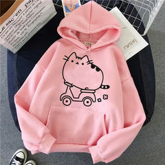 Kawaii Cat Korean Hoodie for Women Moto ridder / S / Pink
