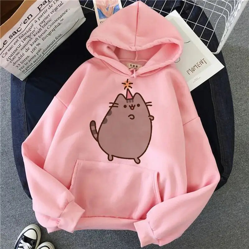 Kawaii Cat Korean Hoodie for Women party with hat / S / Pink