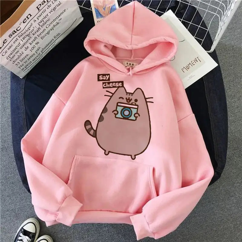 Kawaii Cat Korean Hoodie for Women Say cheese / S / Pink
