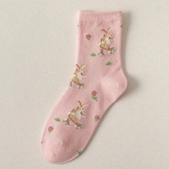 Kawaii Floral Braided Tube Socks for Everyday Wear Pink