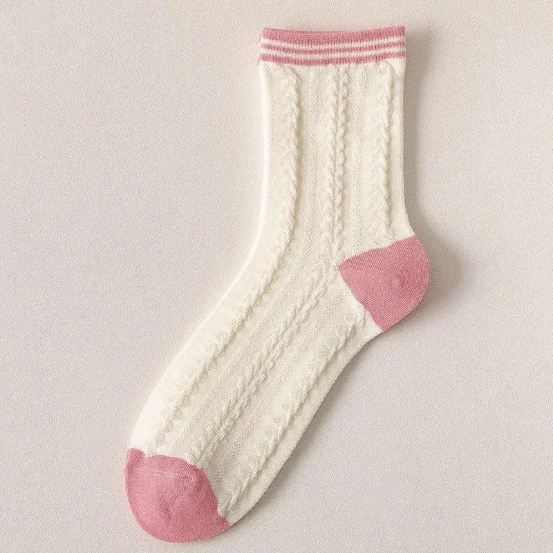 Kawaii Floral Braided Tube Socks for Everyday Wear White
