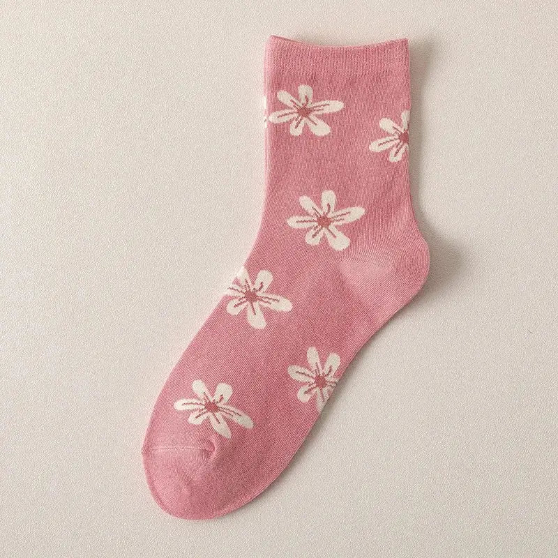 Kawaii Floral Braided Tube Socks - Pink