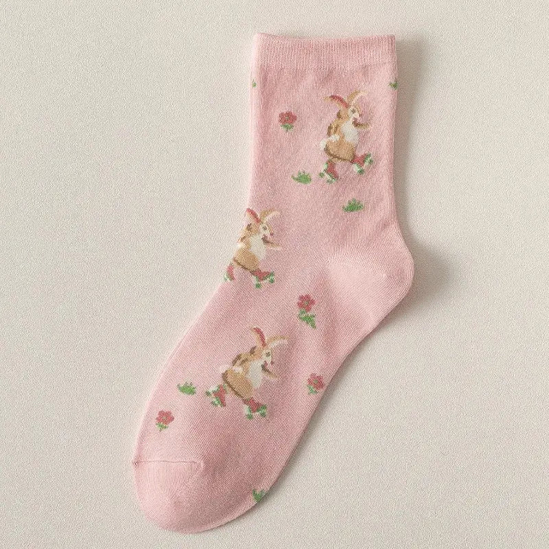 Kawaii Floral Braided Tube Socks - Pink Cartoon