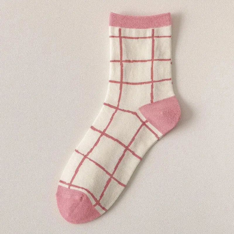 Kawaii Floral Braided Tube Socks - Pink Stripes