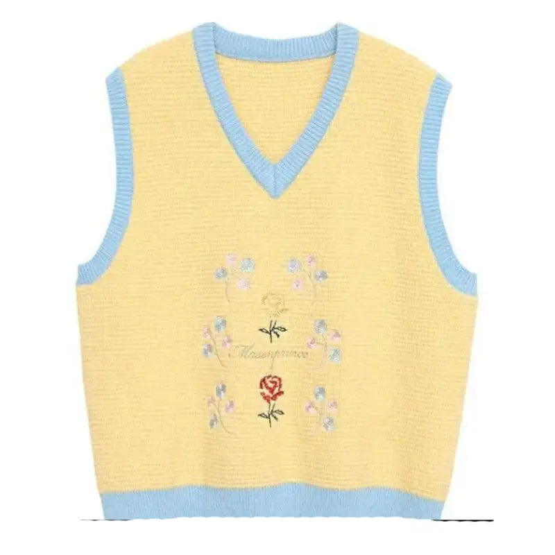 Kawaii Flowers V-neck Knitting Vest