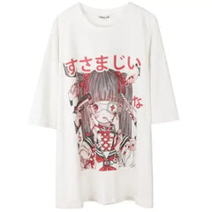 Kawaii Girl Print Oversize Japanese Tshirt - White / M