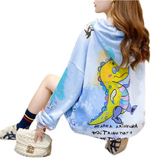Kawaii Graffiti Dinosaur Oversized Hoodie for Women