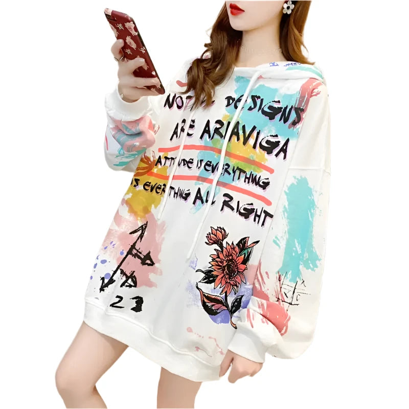 Kawaii Graffiti Dinosaur Oversized Hoodie