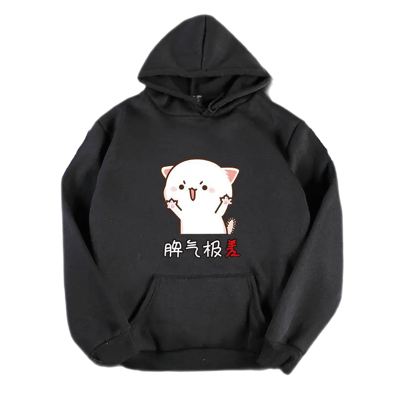 Kawaii Japanese Cartoon Cat Hoodie for Cool Weather Black
