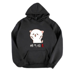 Kawaii Japanese Cartoon Cat Hoodie for Cool Weather Black