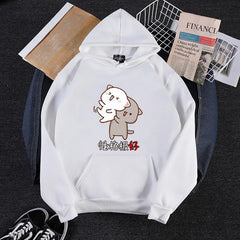Kawaii Japanese Cartoon Cat Hoodie for Cool Weather White