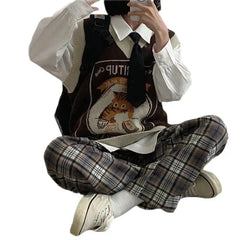 Kawaii Pouritup Cat Knitted Vest Sleeveless Cardigan