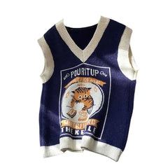Kawaii Pouritup Cat Knitted Vest Sleeveless Cardigan
