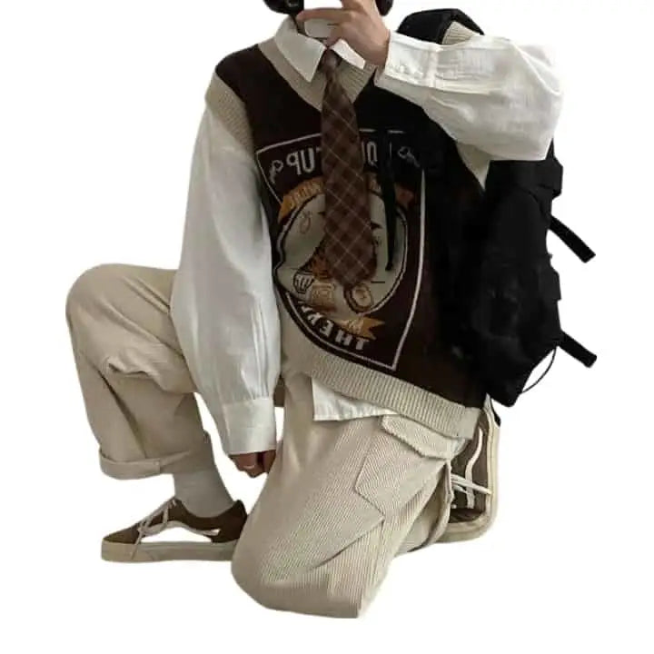 Kawaii Pouritup Cat Knitted Vest Sleeveless Cardigan