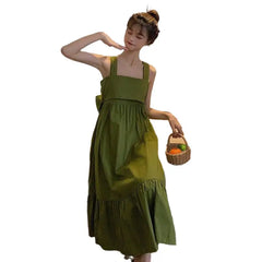 Kawaii Sleeveless Bow Knot Backless Dress Green / M