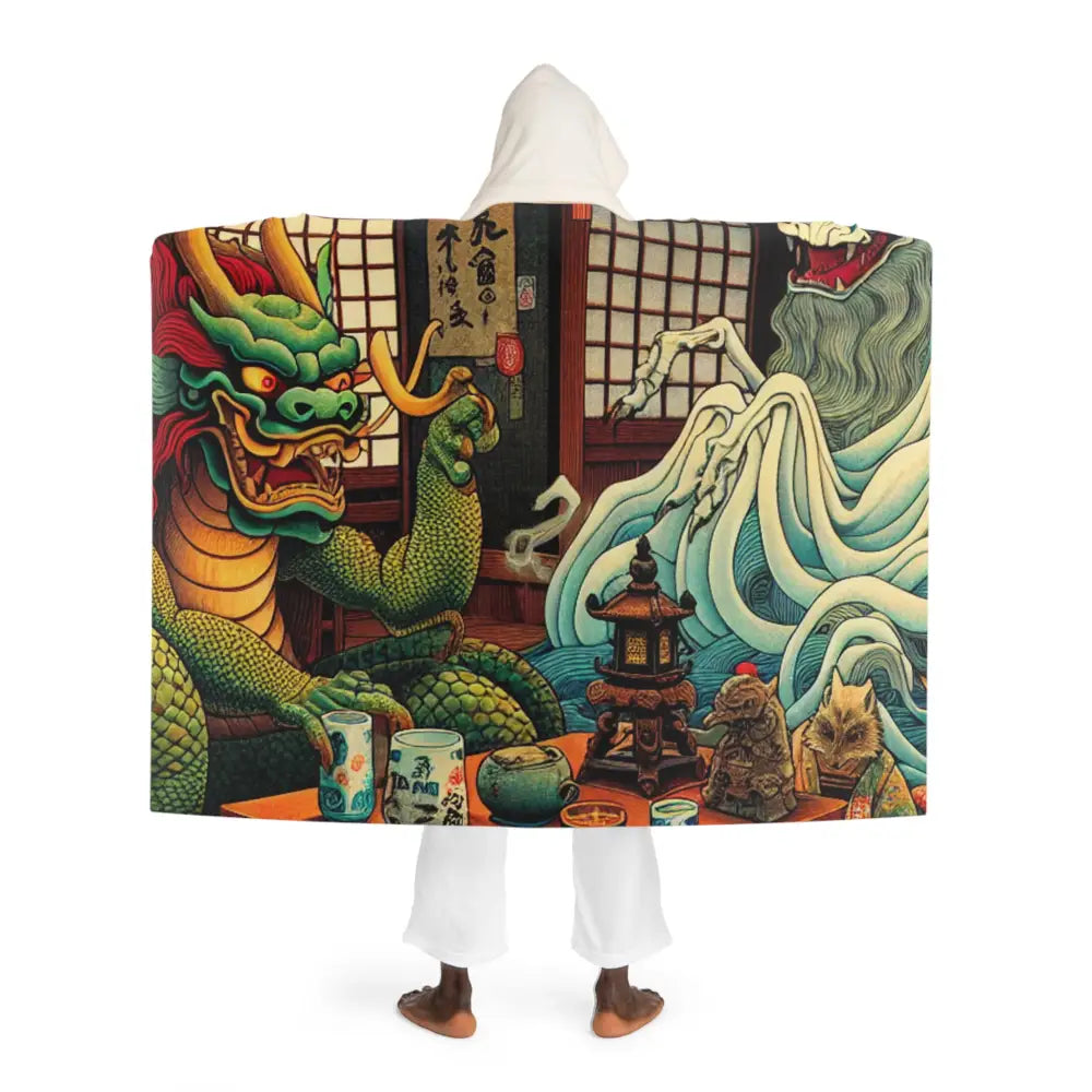 Kazuki Hokusai - Japanese Yōkai Hooded Sherpa Fleece Blanket