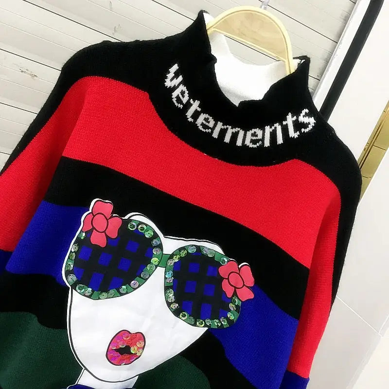 Kids Rainbow Color Striped Knitted Sweater Pullover