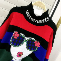 Kids Rainbow Color Striped Knitted Sweater Pullover