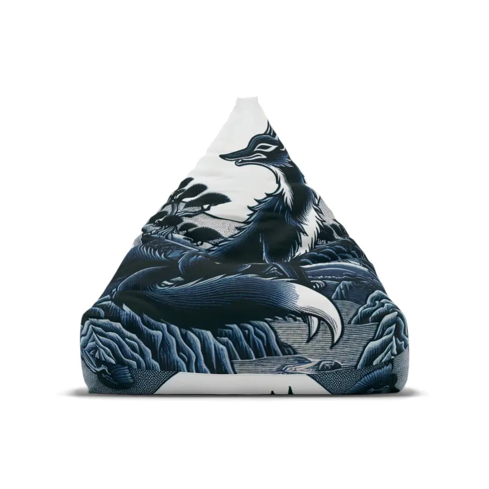 Kitsune Yokai Bean Bag Chair Cover in Blue and Silver 38’’
