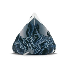 Kitsune Yokai Bean Bag Chair Cover in Blue and Silver