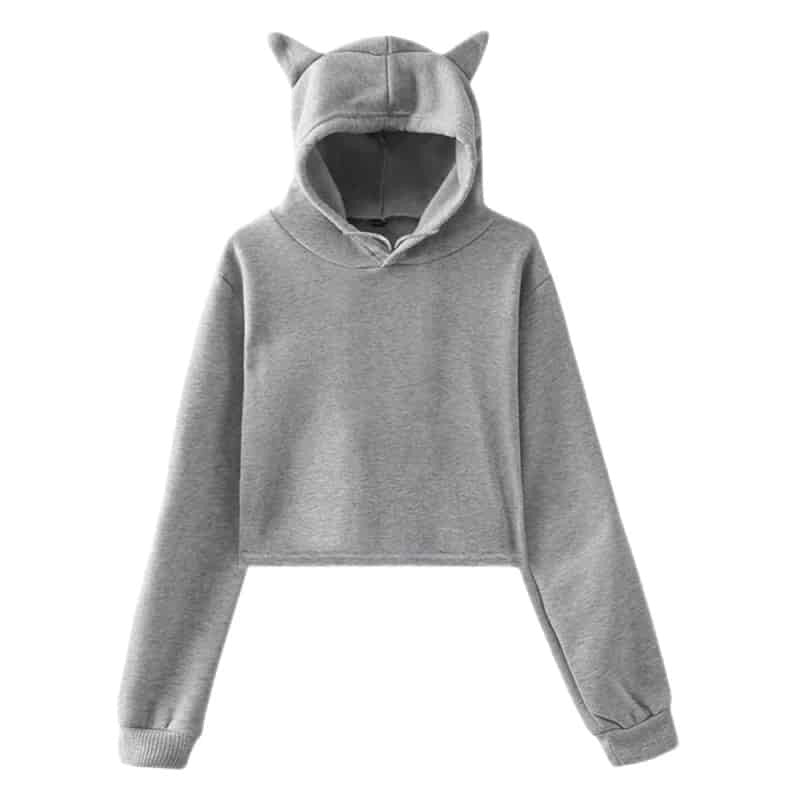Kitty Hooded with Cat Ears Hoodie - Grey / XS - hoodie