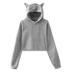 Kitty Hooded with Cat Ears Hoodie - Grey / XS - hoodie
