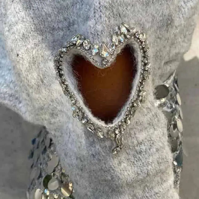 Knit Long Sleeve Heart O Neck Pullover Sweater