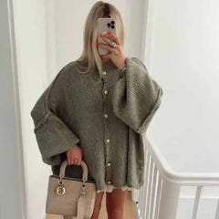 Knit Long Sleeve Pullover Button Sweater Green Gold / S