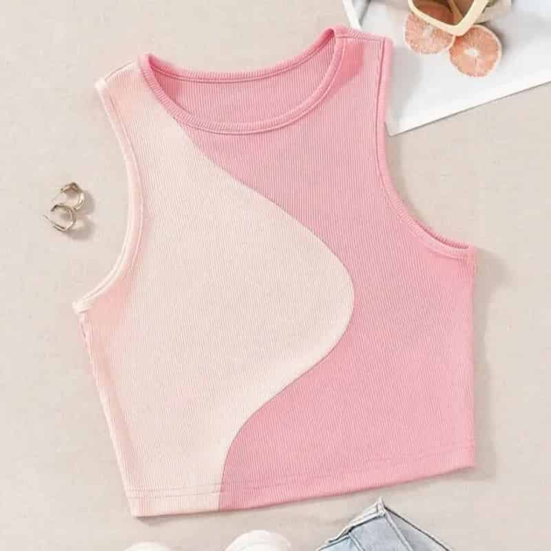 Knit O-neck Sleeveless Crop Top